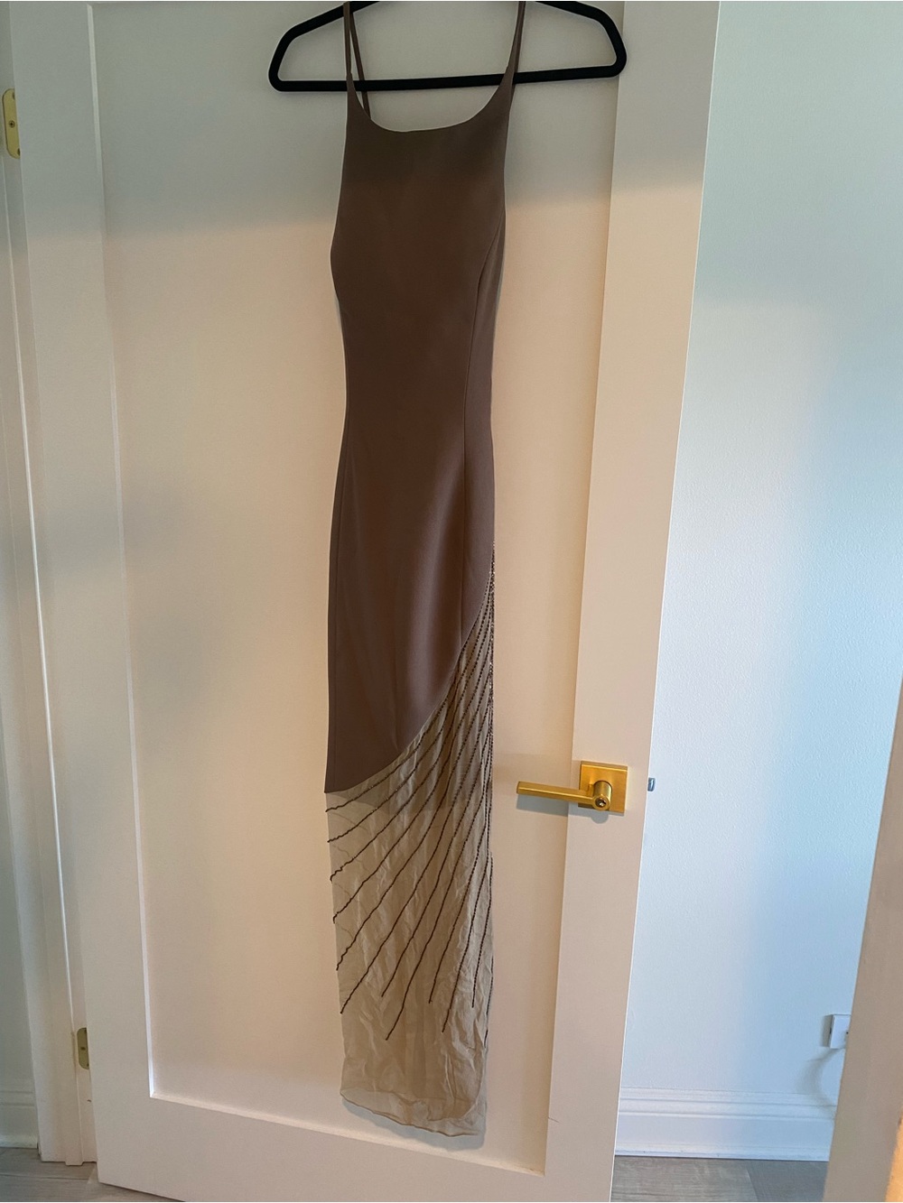 Elegant Taupe Slip Dress with Sheer Beading